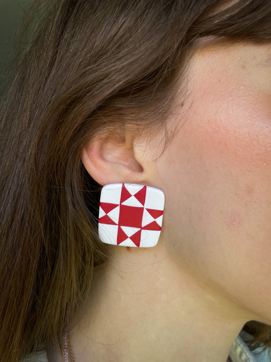 Vintage Quilt Studs in Red