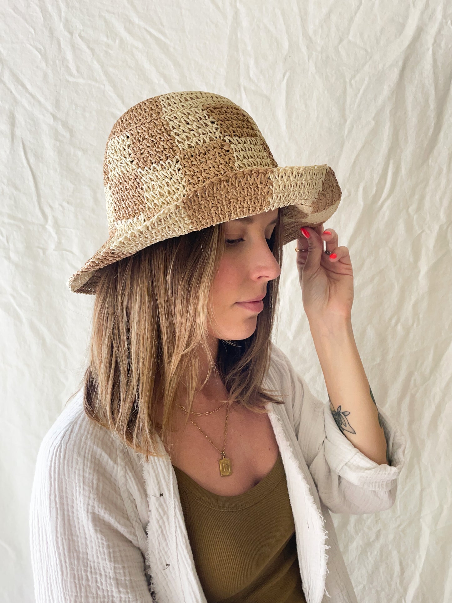 Checkered Crocheted Bucket Hat