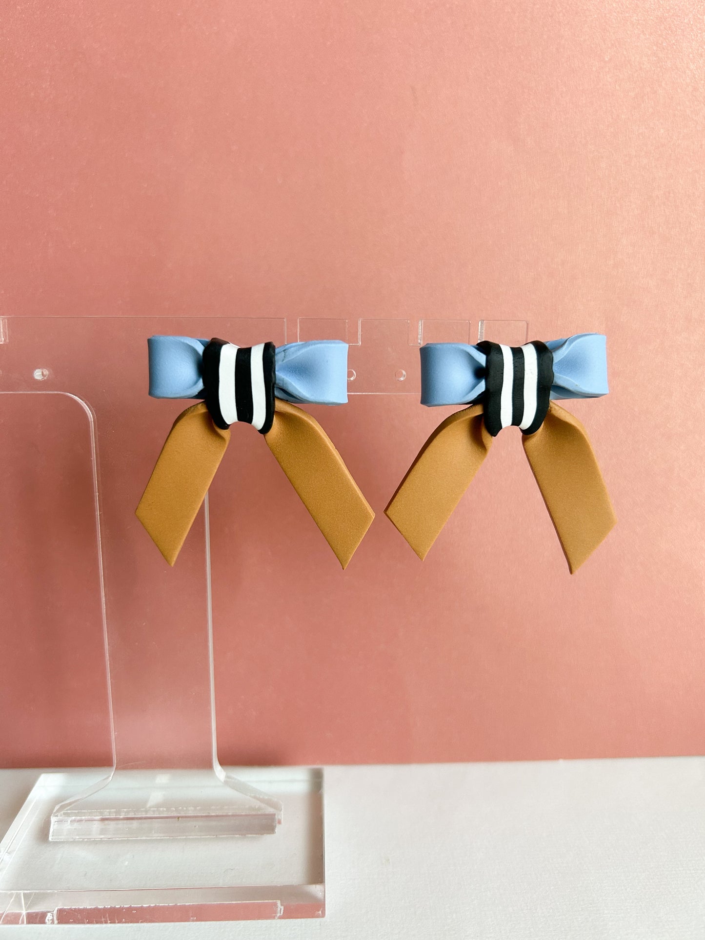 Bow Earrings in Blue & Yellow