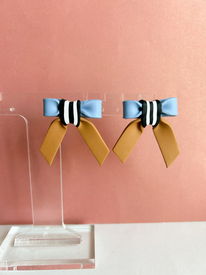 Bow Earrings in Blue & Yellow