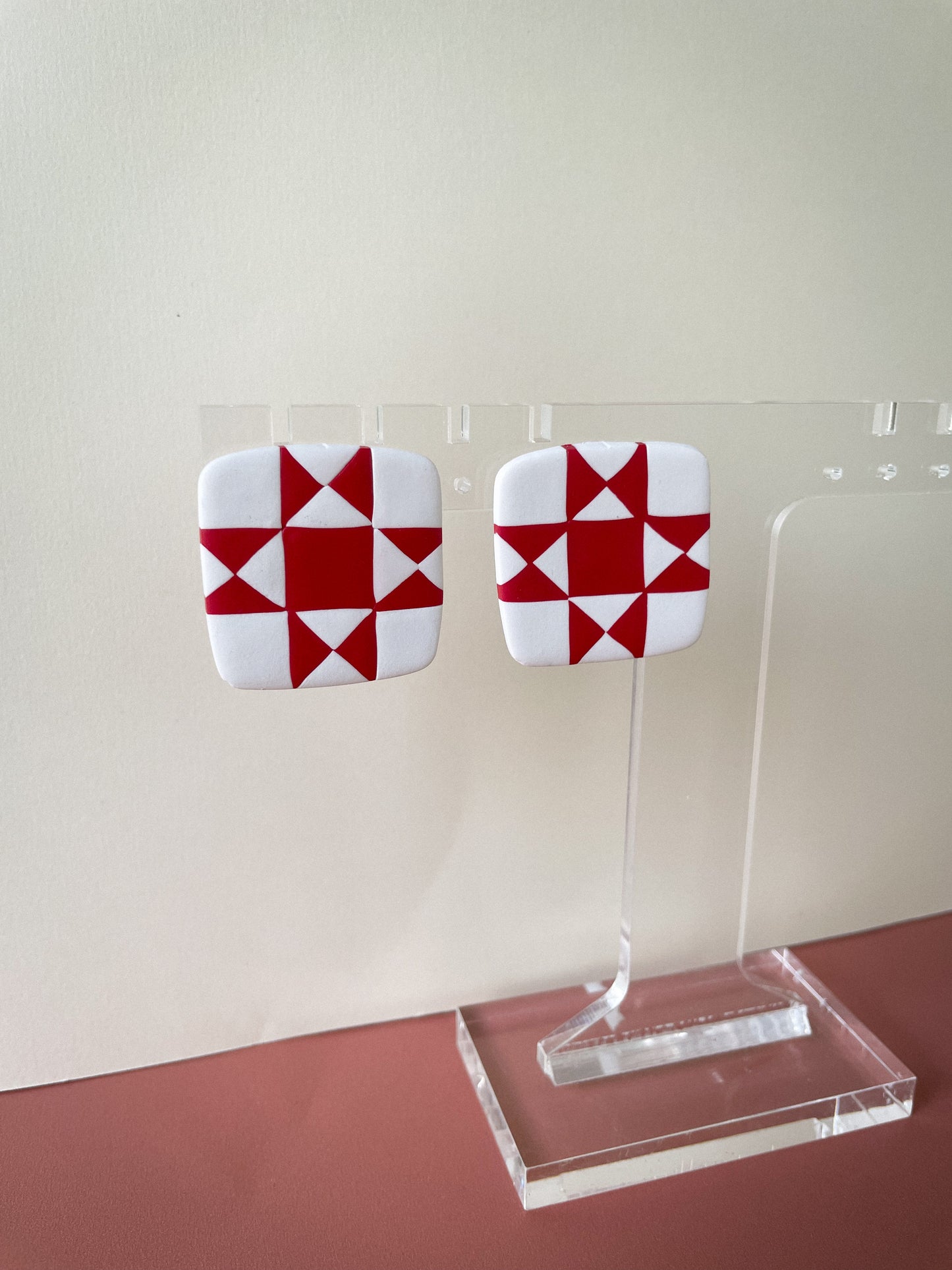 Vintage Quilt Studs in Red