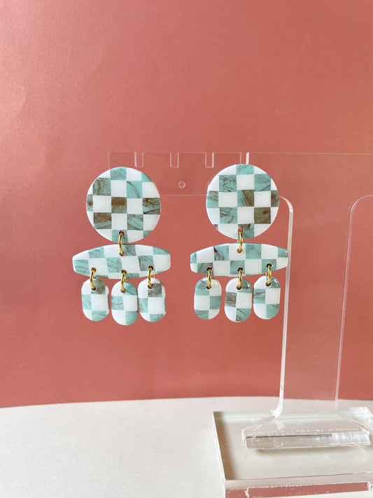 Gia Earrings in Checkered Turquoise