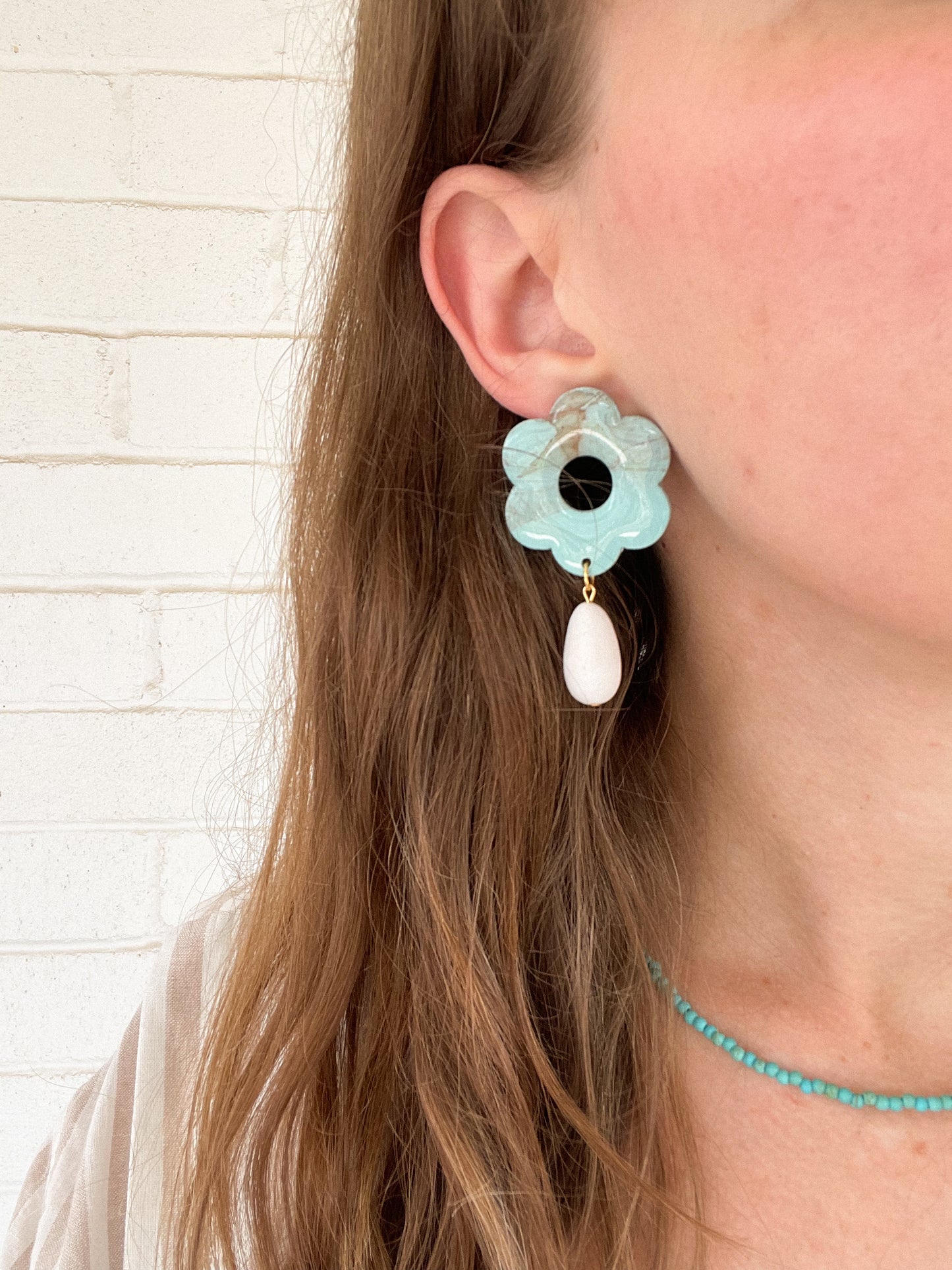 Poppy Drop Bead Earrings in Turquoise