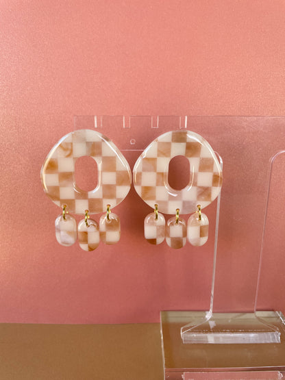Dolly Earrings in Checkered Tortoise Shell