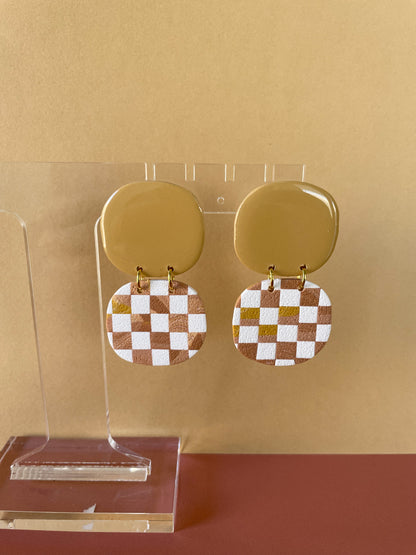 Etta Earrings in Marigold & Checkerboard