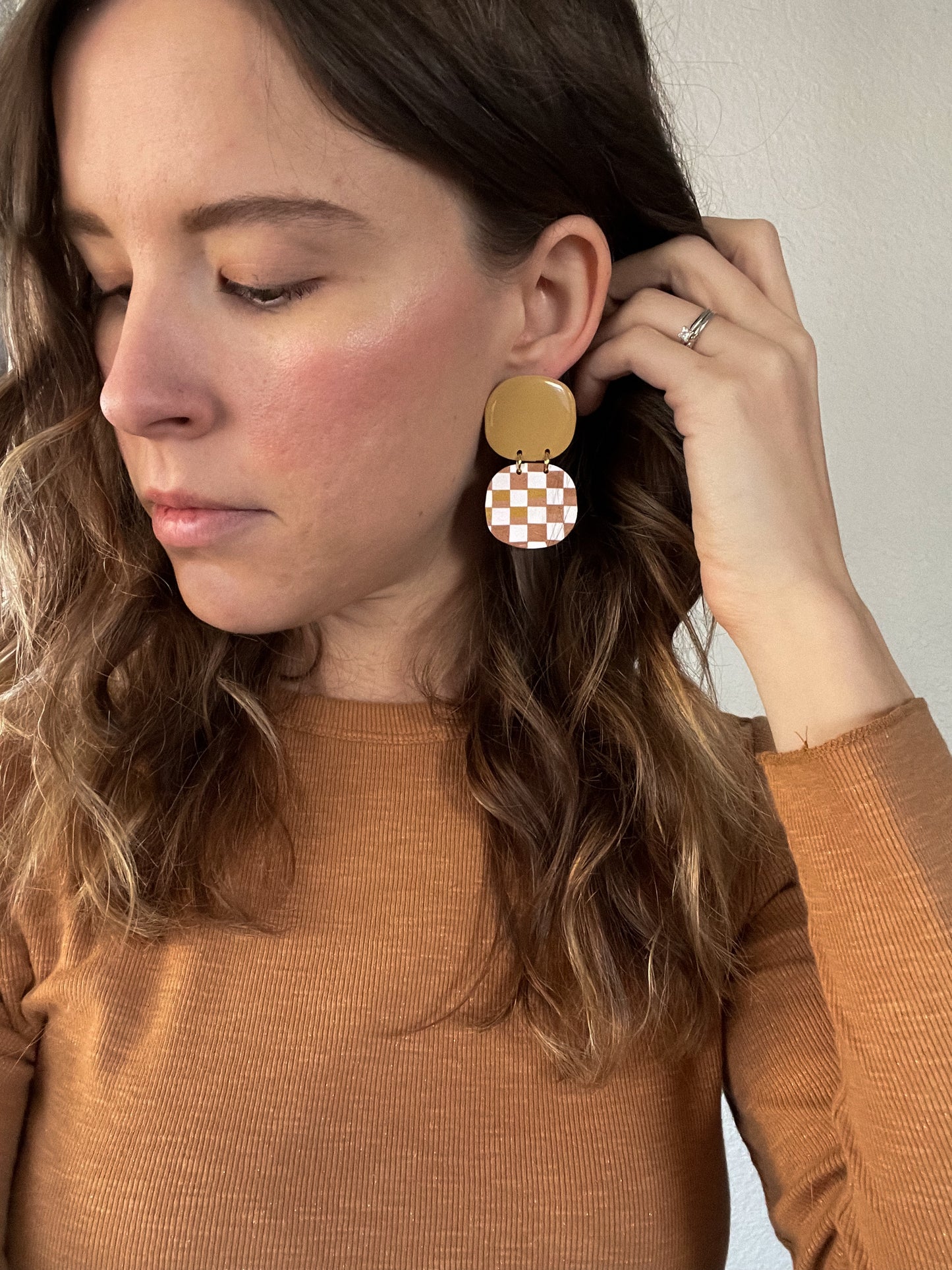 Etta Earrings in Marigold & Checkerboard