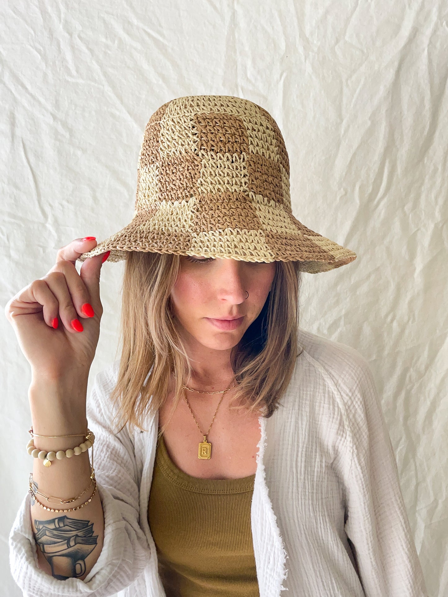 Checkered Crocheted Bucket Hat