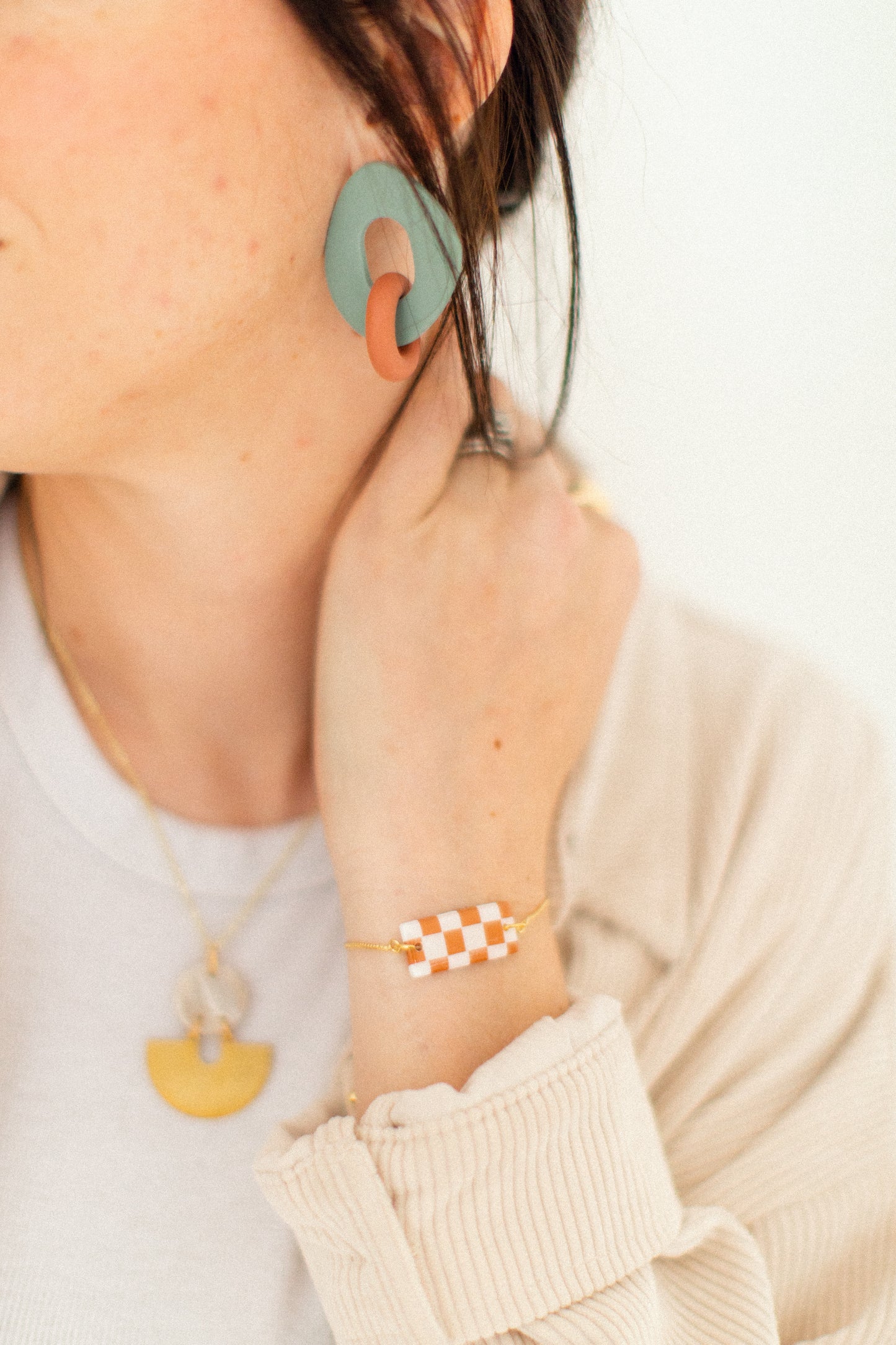 Zoey Link Earrings Sage & Terracotta